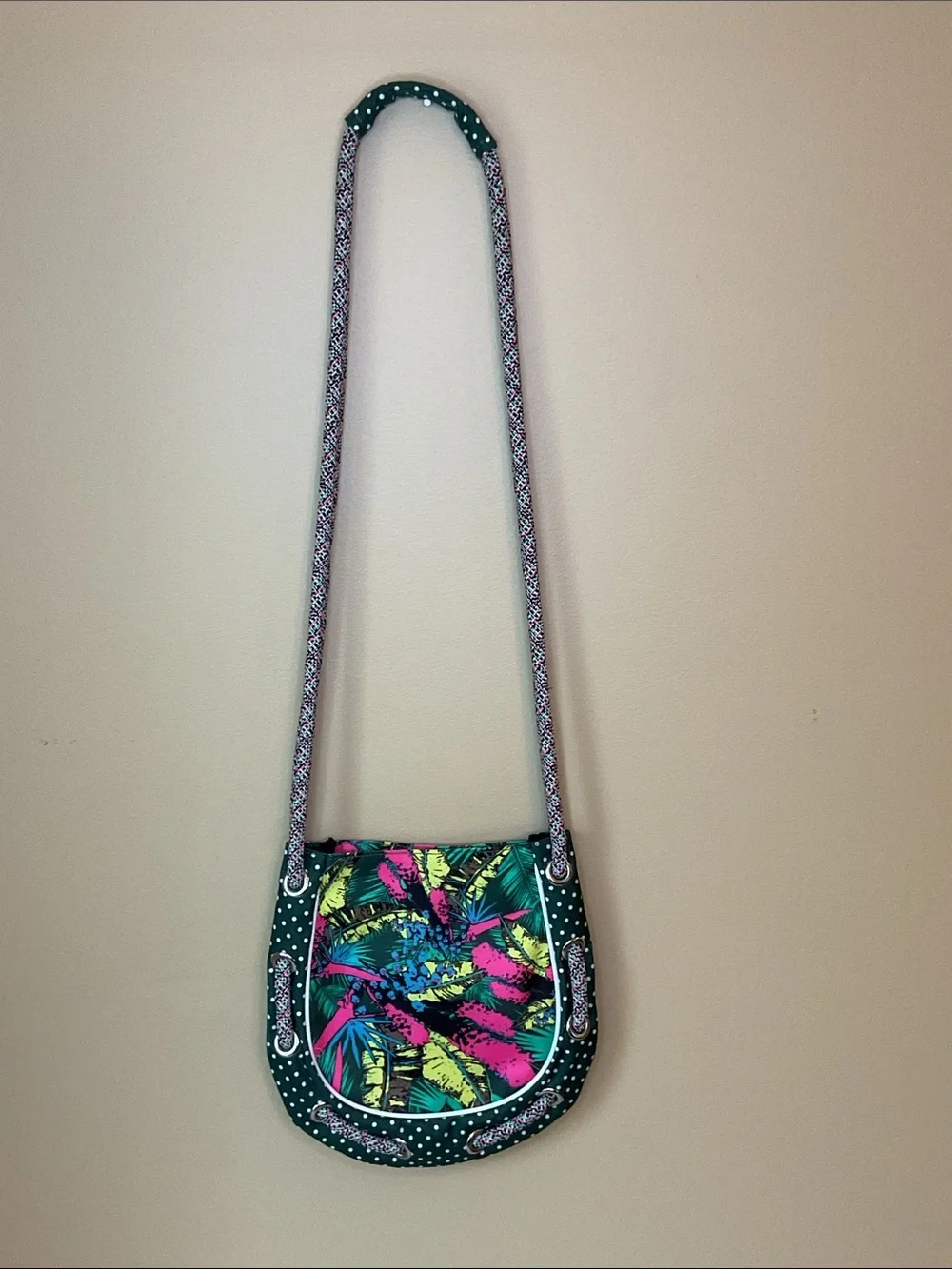 Kavu Tropical Print Crossbody in Green, Pink & Yellow